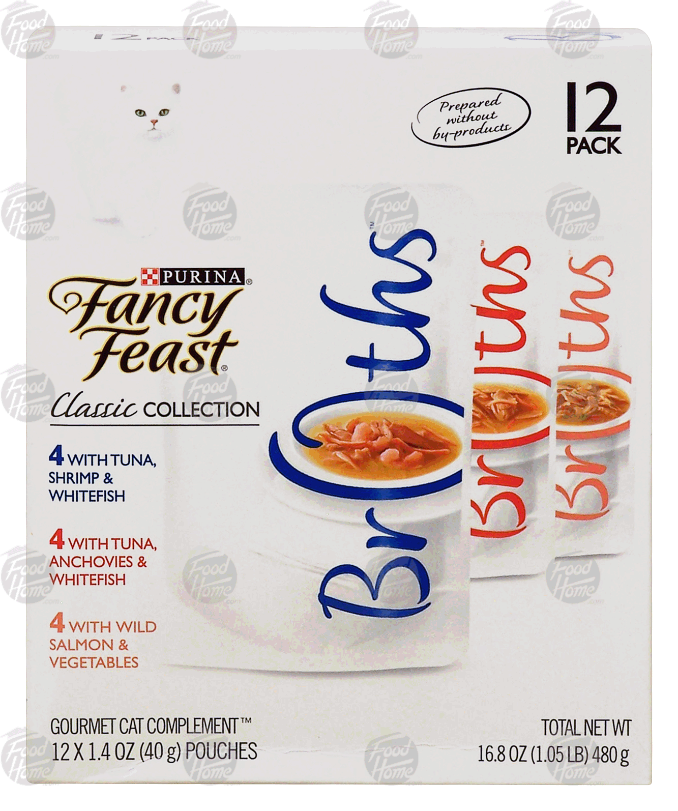 Purina Fancy Feast Broths Classic Collection; variety pack gourmet cat complement, 1.4-oz packs Full-Size Picture